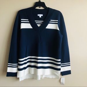 Charter Club Navy Striped V-Neck Tunic Sweater
